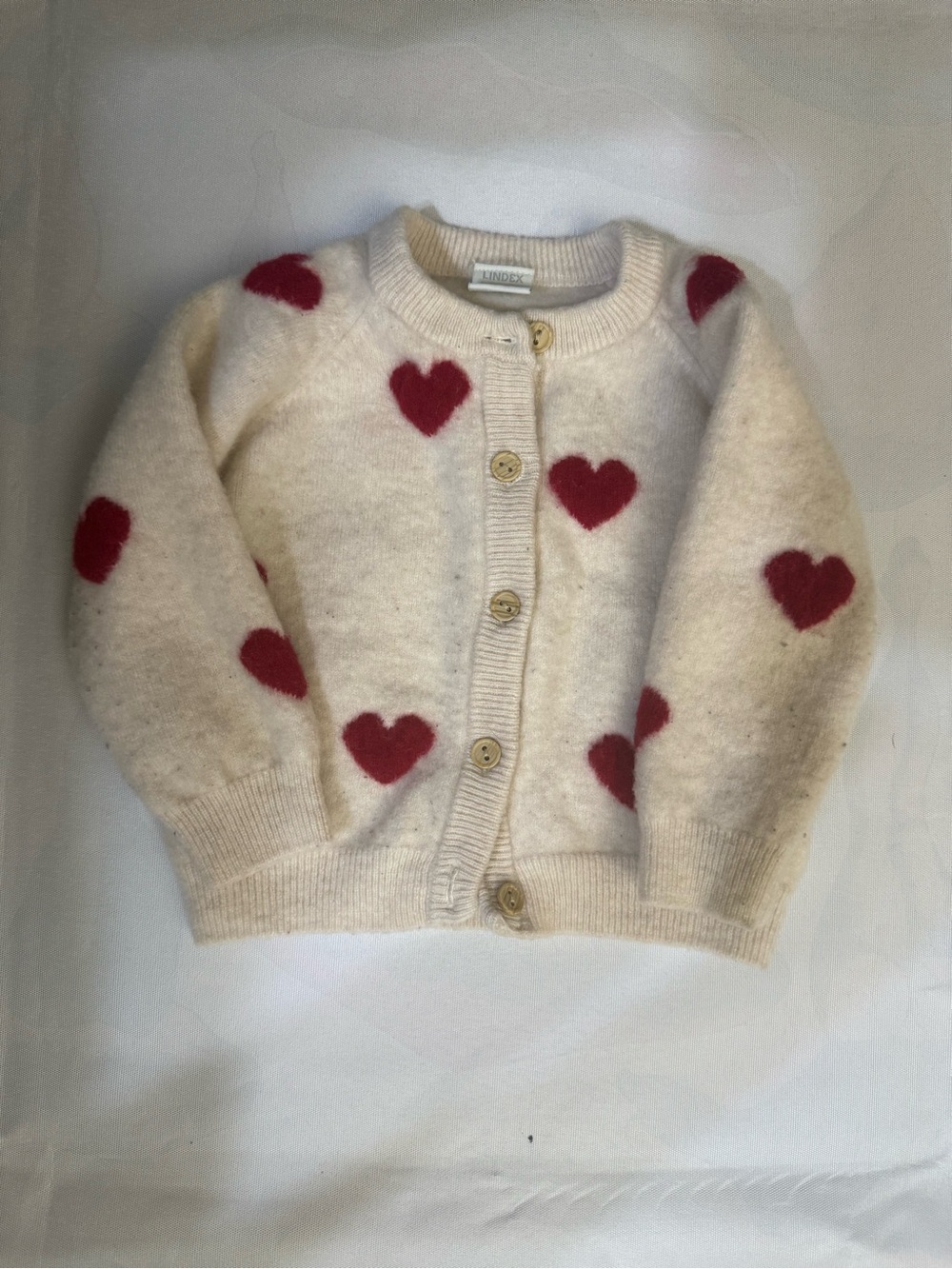 Kids Cream Heart Cardigan with Red Hearts